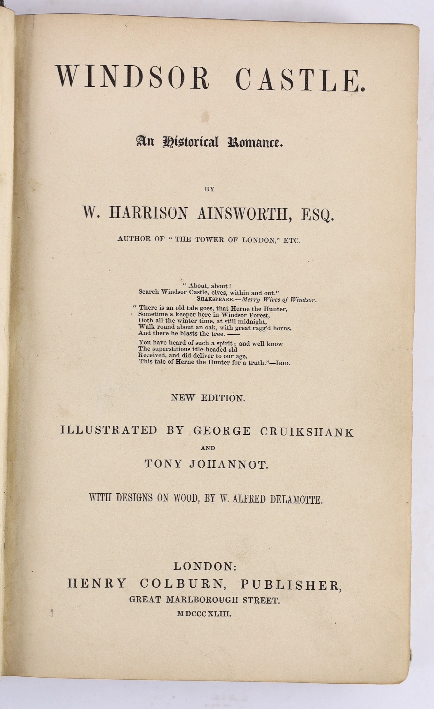 Sterne, Laurence - A Sentimental Journey Through France and Italy, 8vo, later mottled calf with gilt borders by Southeran, J.E. Nicholls, [c. 1840]; Ainsworth, William Harrison - Windsor Castle, illustrated by George Cru